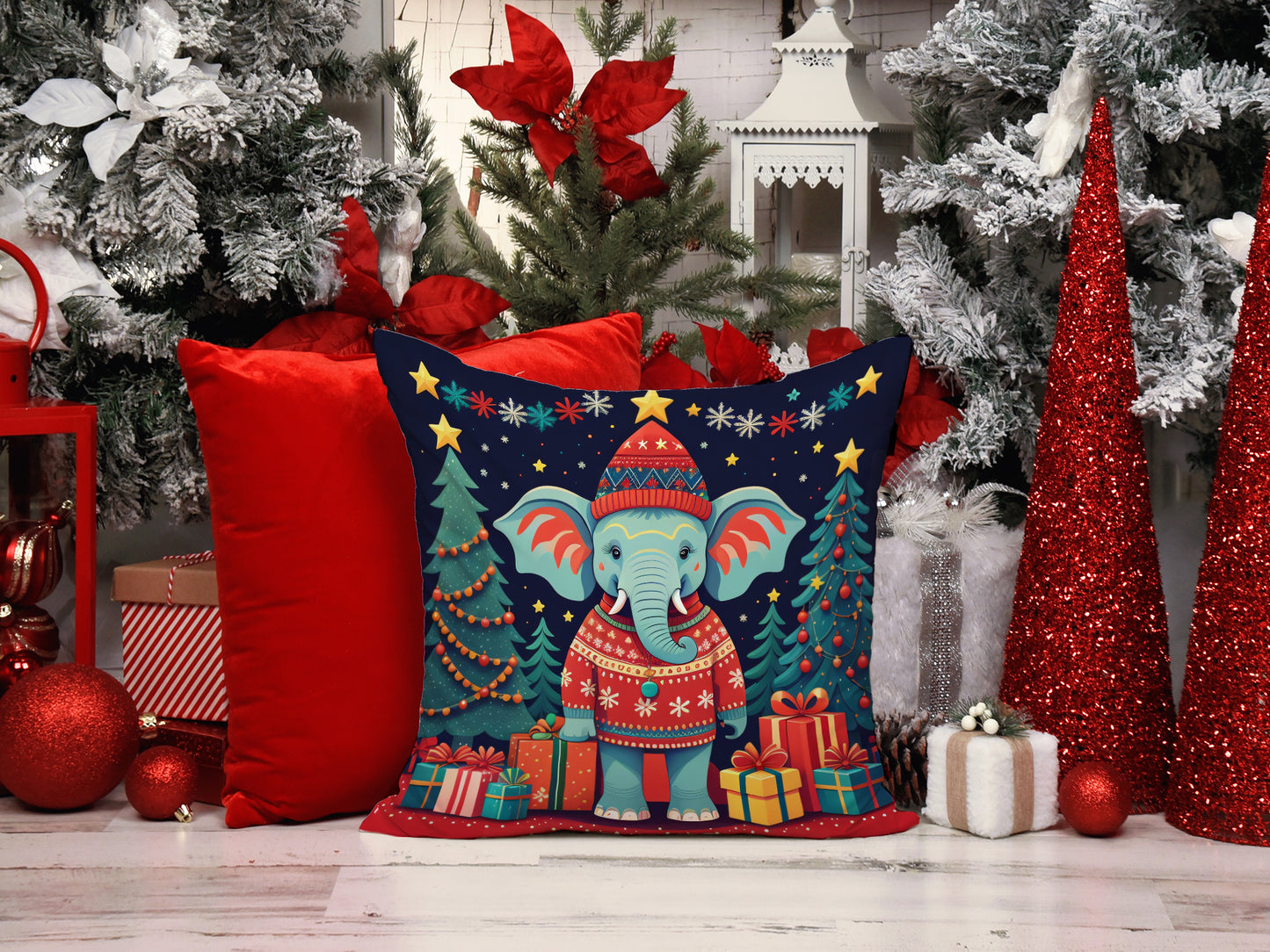 Elephant Christmas Throw Pillow