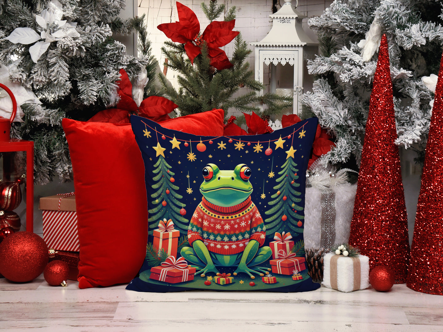 Frog Christmas Throw Pillow