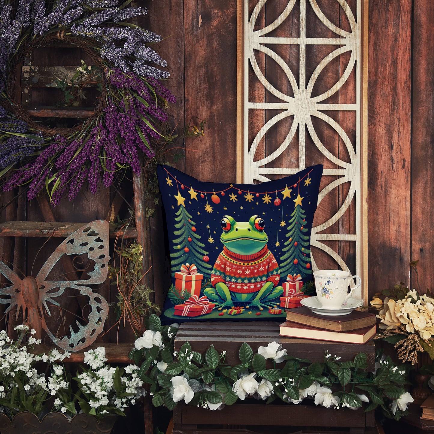 Frog Christmas Throw Pillow