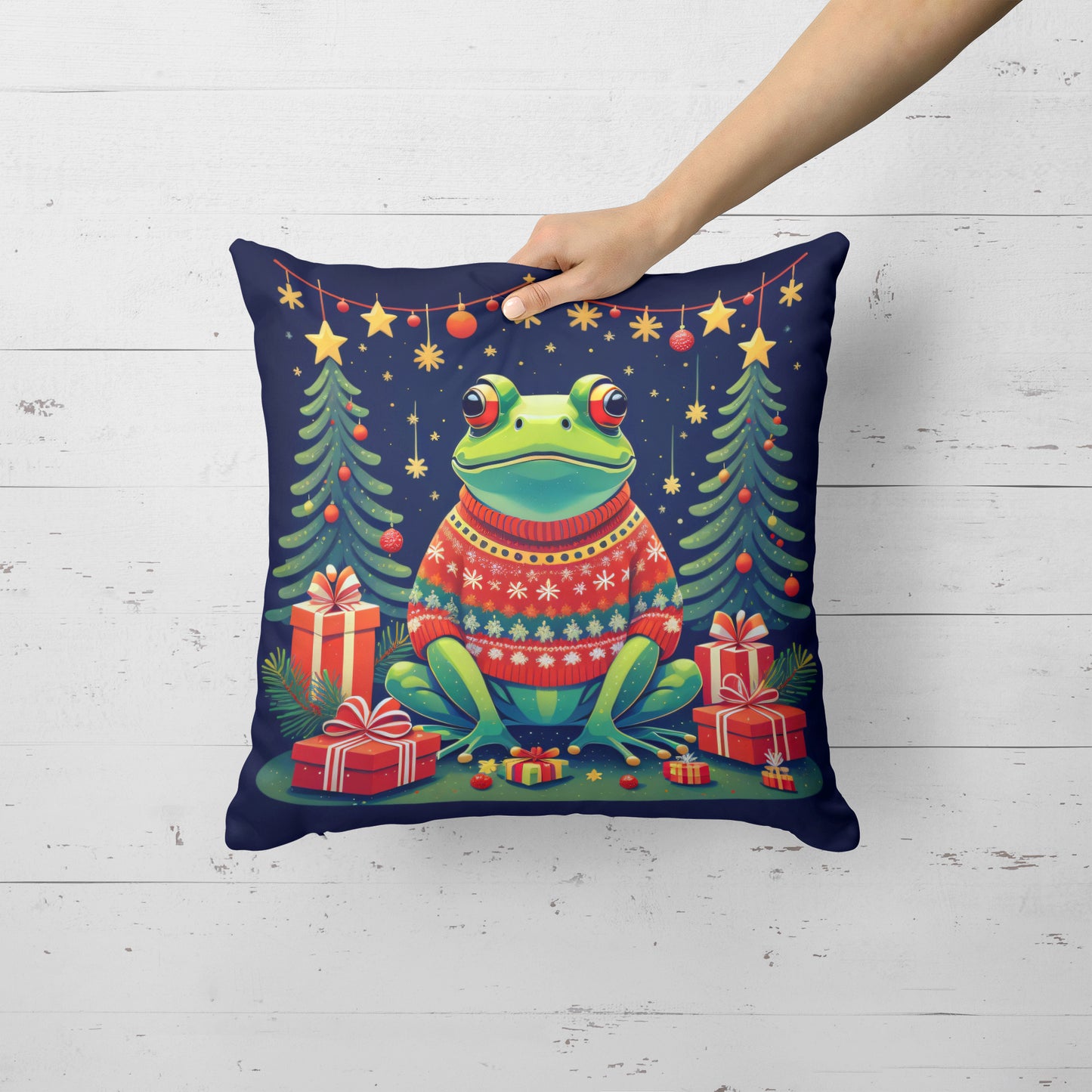 Frog Christmas Throw Pillow