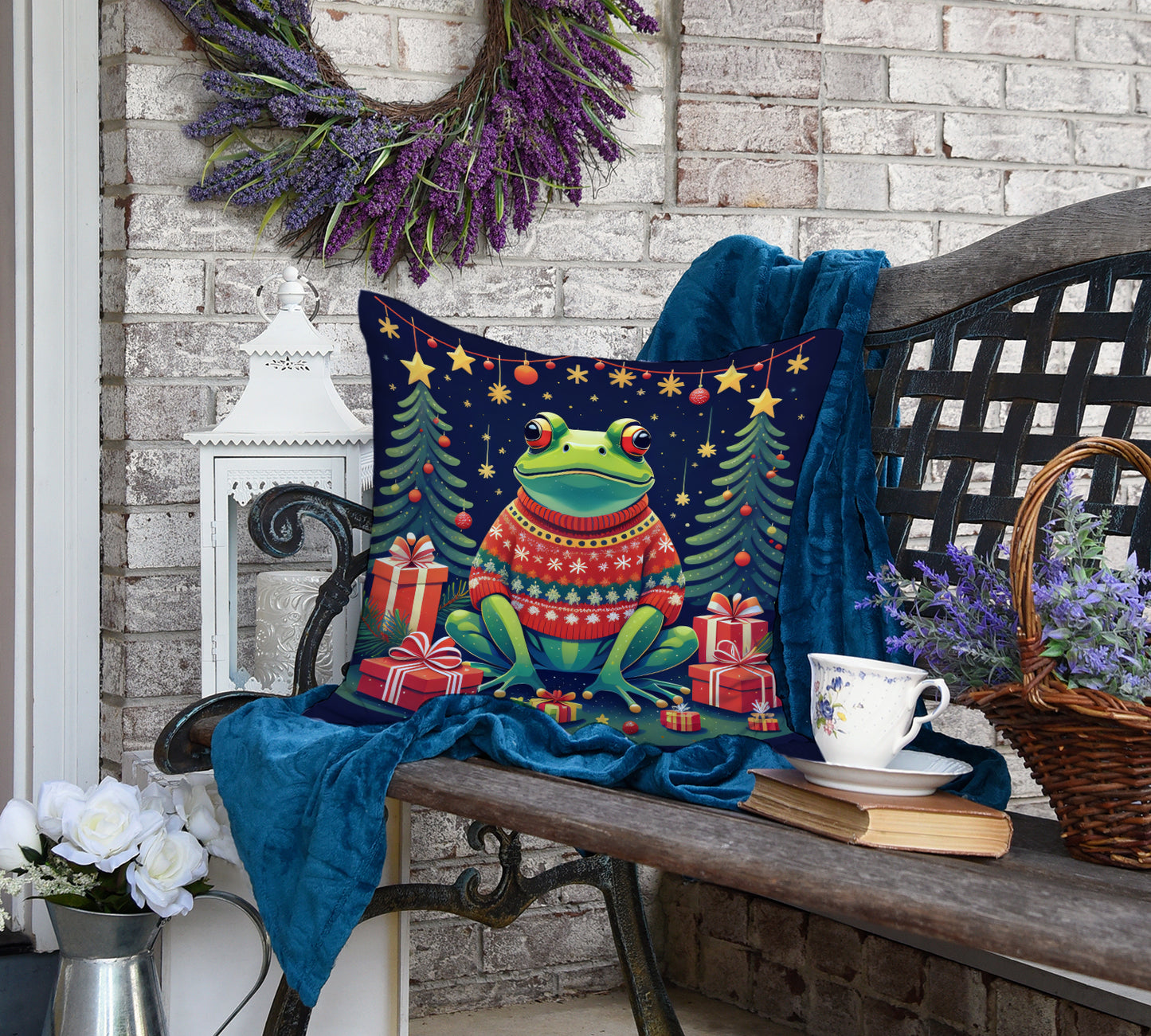 Frog Christmas Throw Pillow