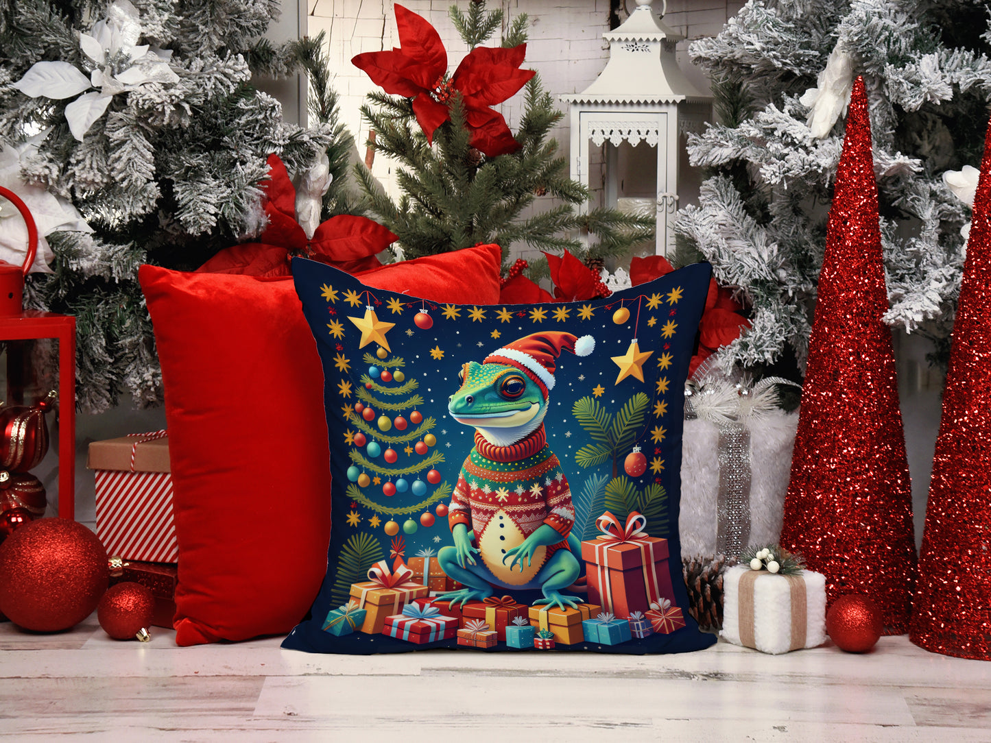 Gecko Christmas Throw Pillow