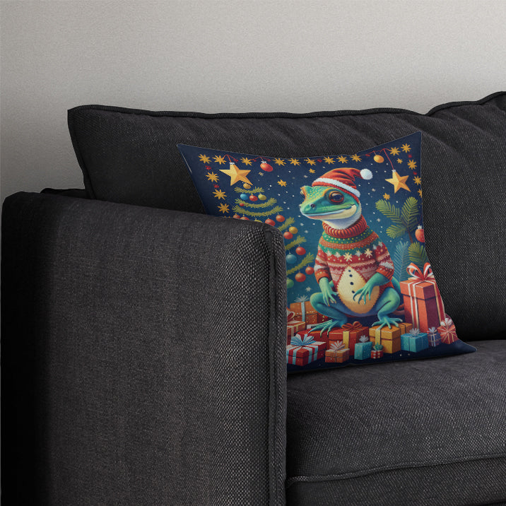 Gecko Christmas Throw Pillow