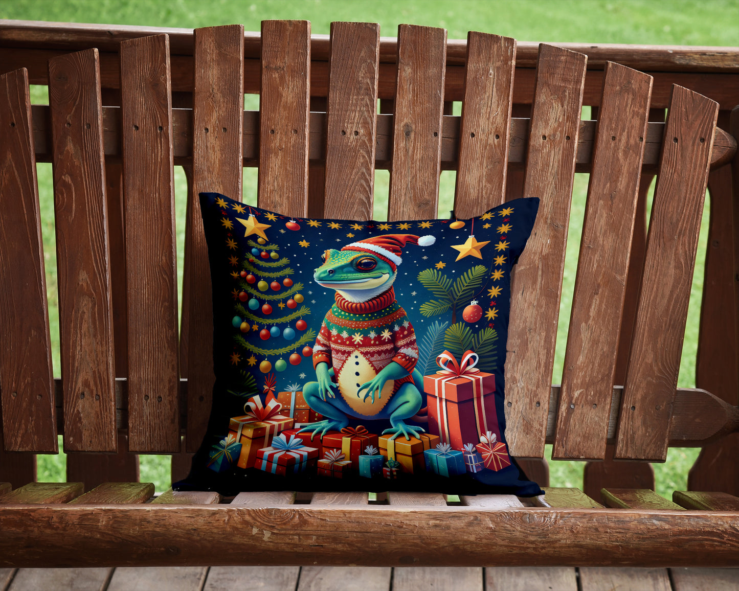 Gecko Christmas Throw Pillow