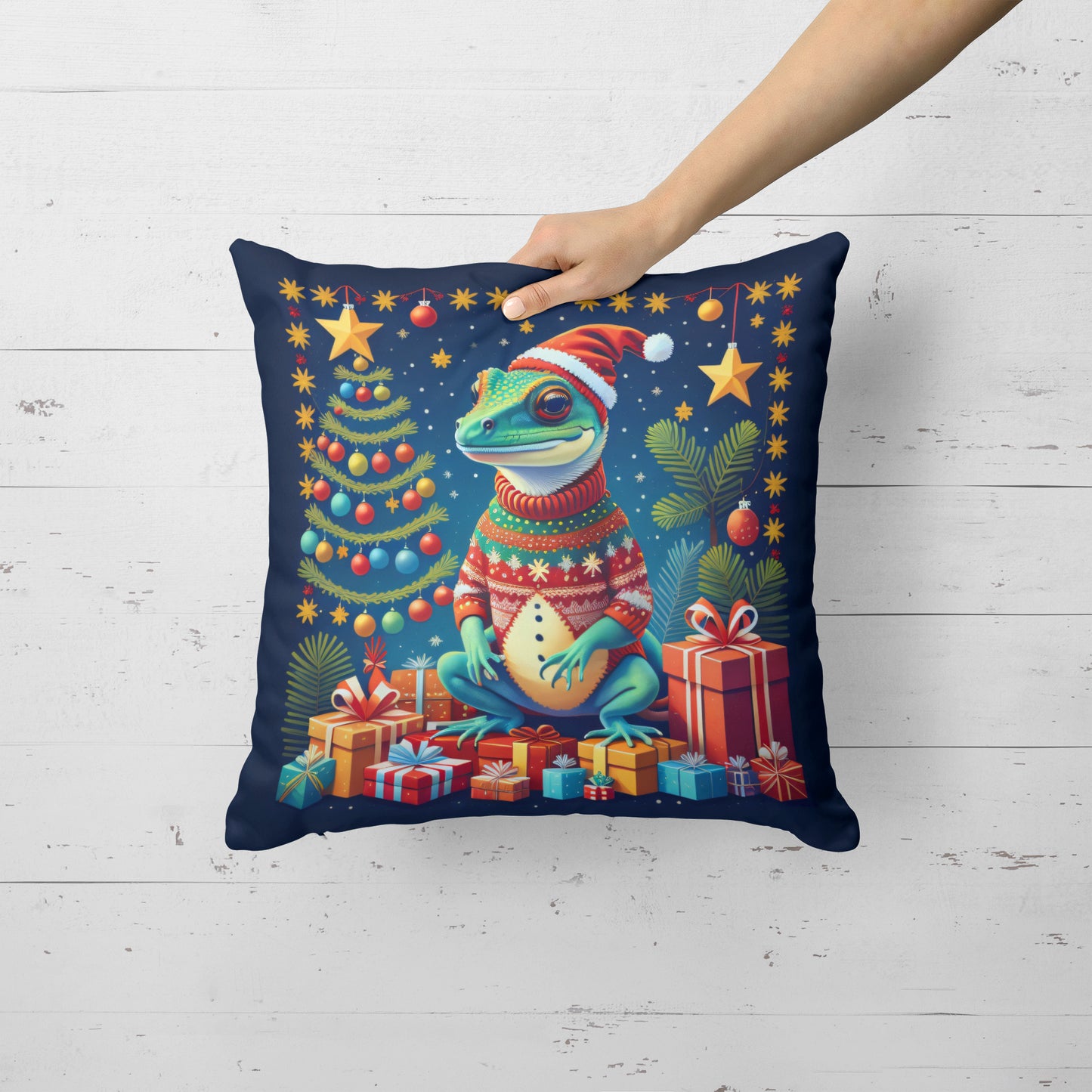 Gecko Christmas Throw Pillow