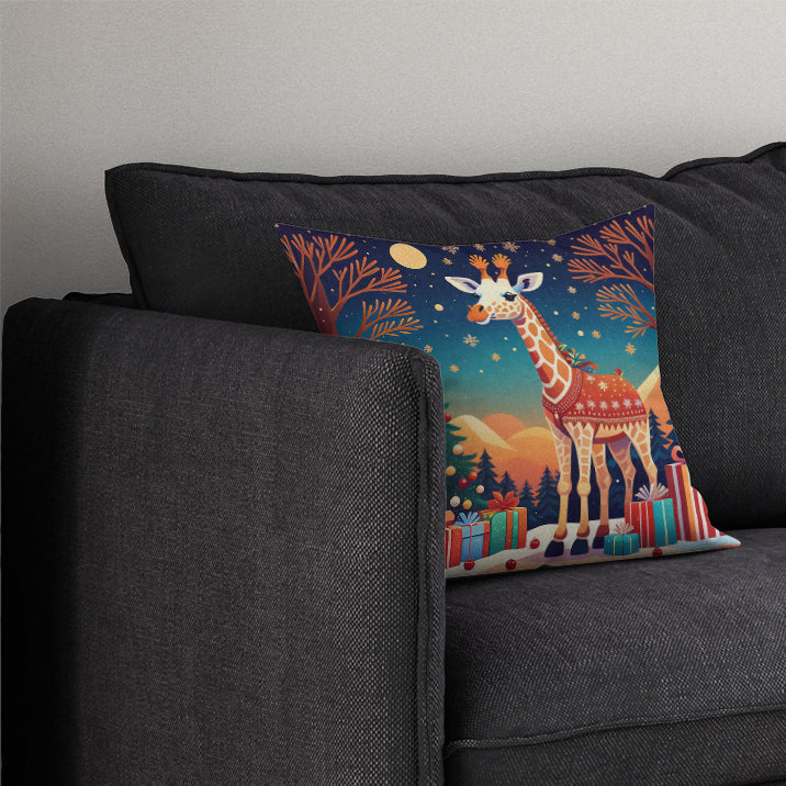 Giraffe Christmas Throw Pillow