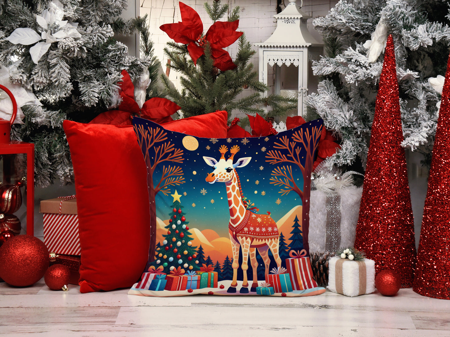 Giraffe Christmas Throw Pillow