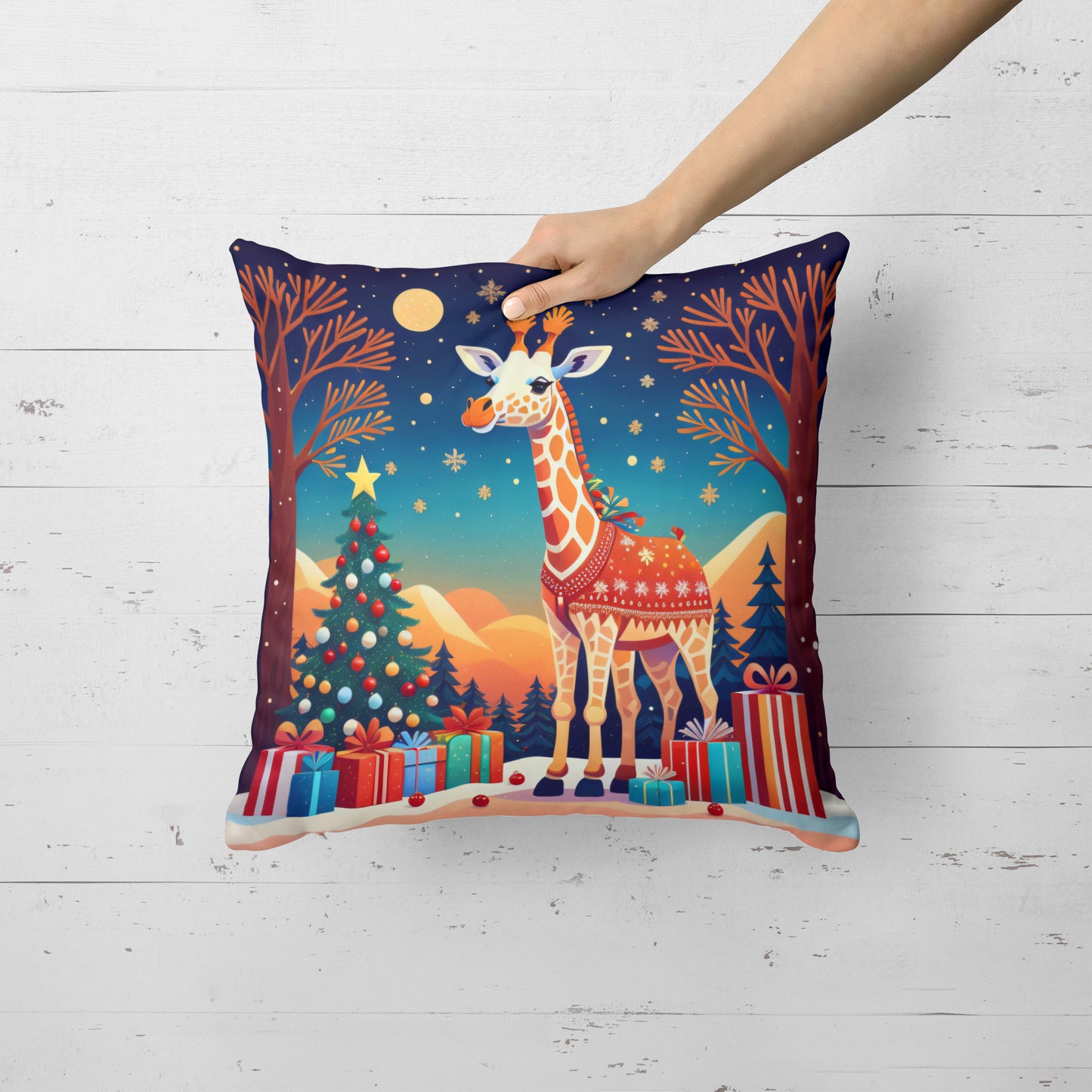 Giraffe Christmas Throw Pillow