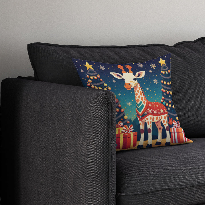 Giraffe Christmas Throw Pillow