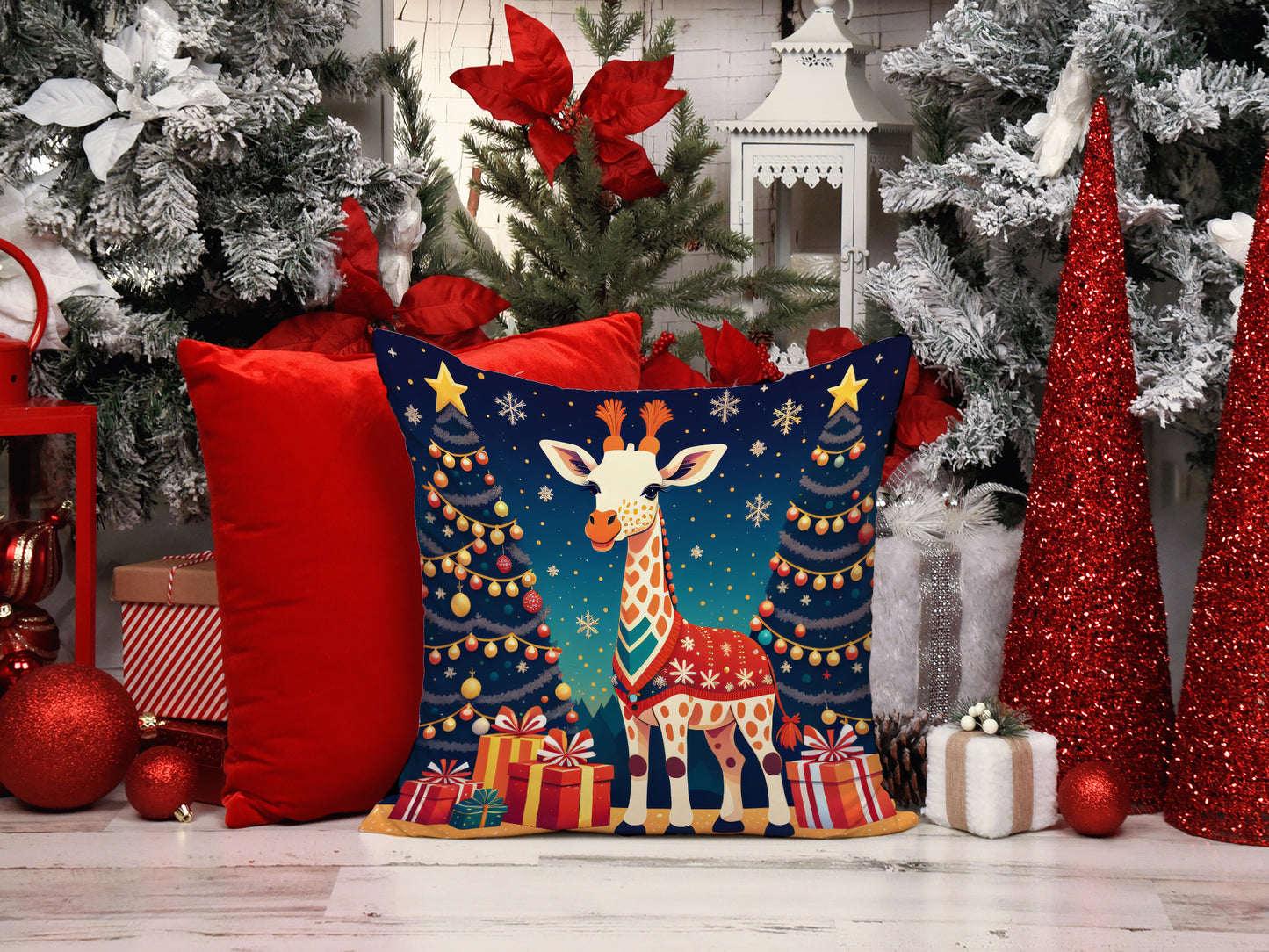 Giraffe Christmas Throw Pillow