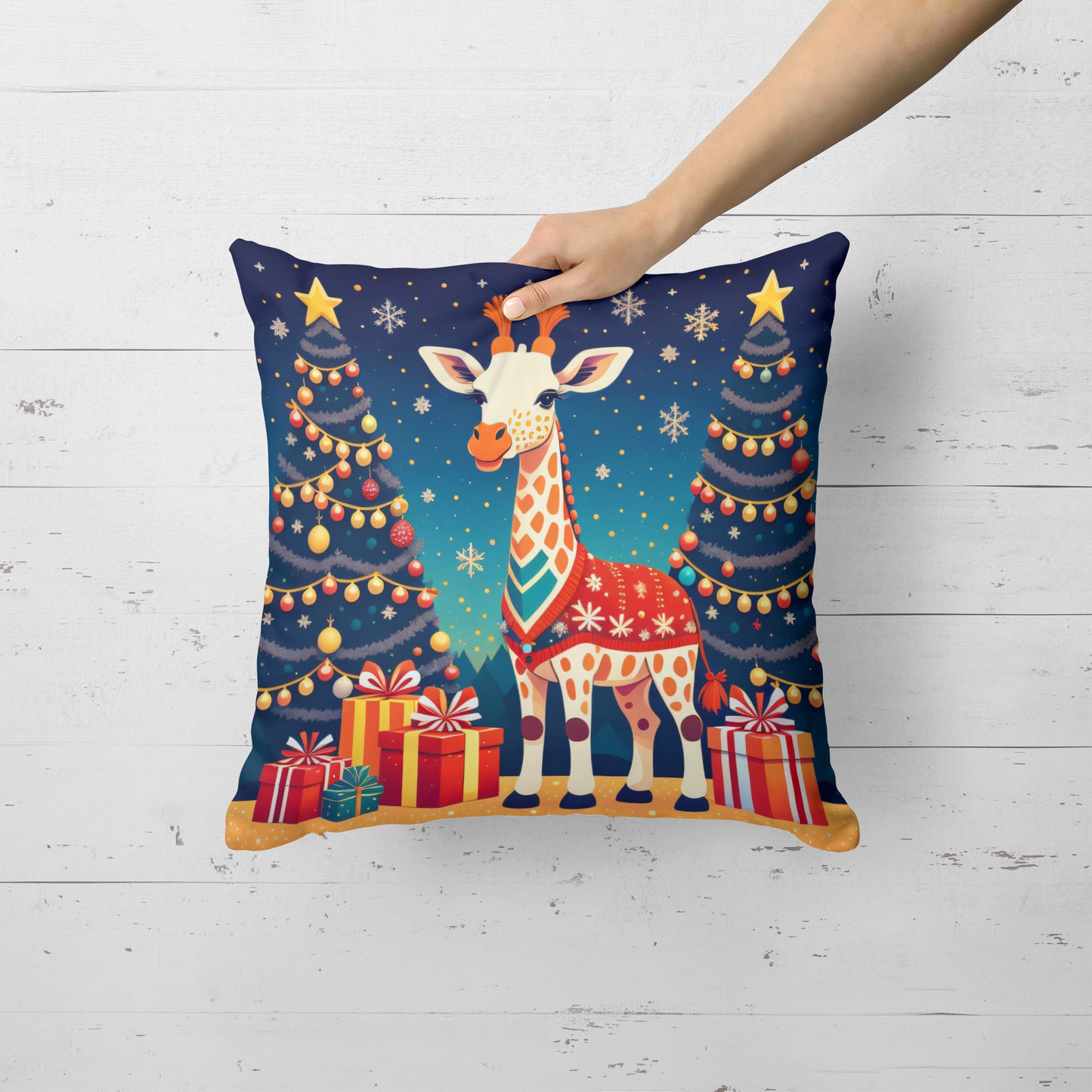 Giraffe Christmas Throw Pillow