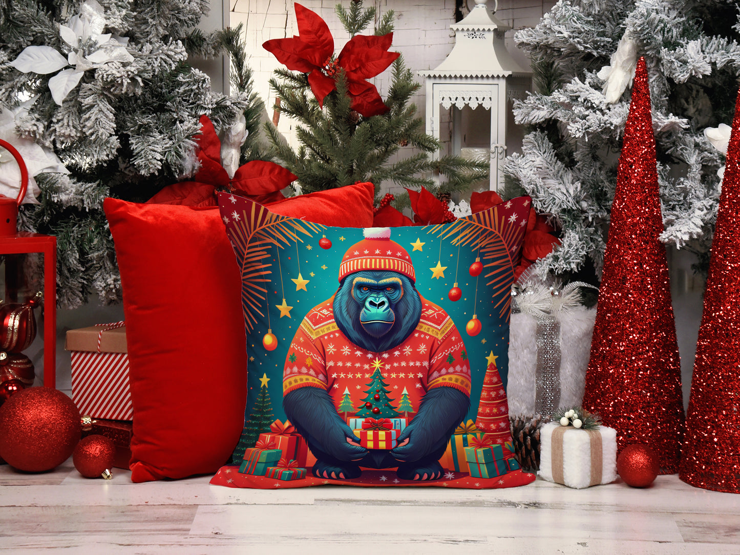 Gorilla Christmas Throw Pillow