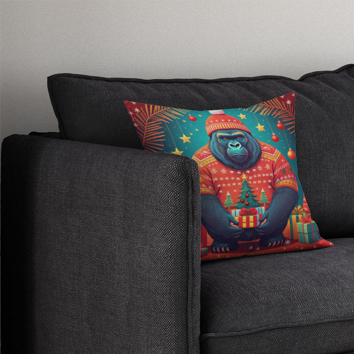 Gorilla Christmas Throw Pillow