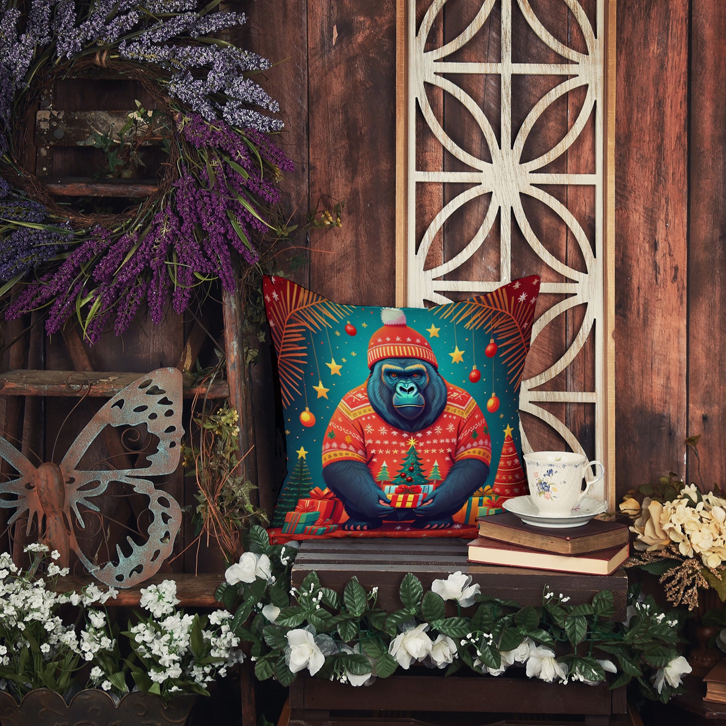 Gorilla Christmas Throw Pillow