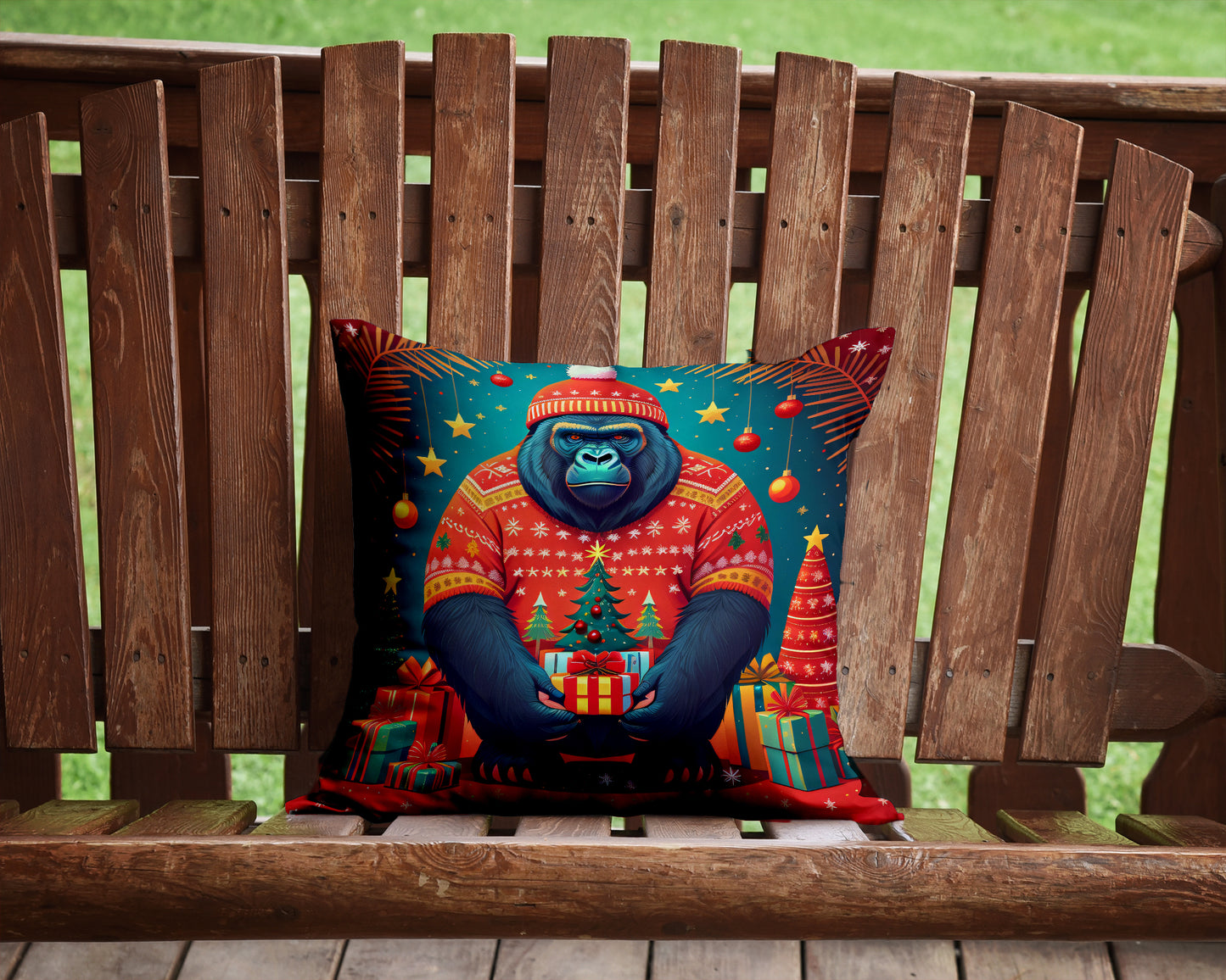 Gorilla Christmas Throw Pillow