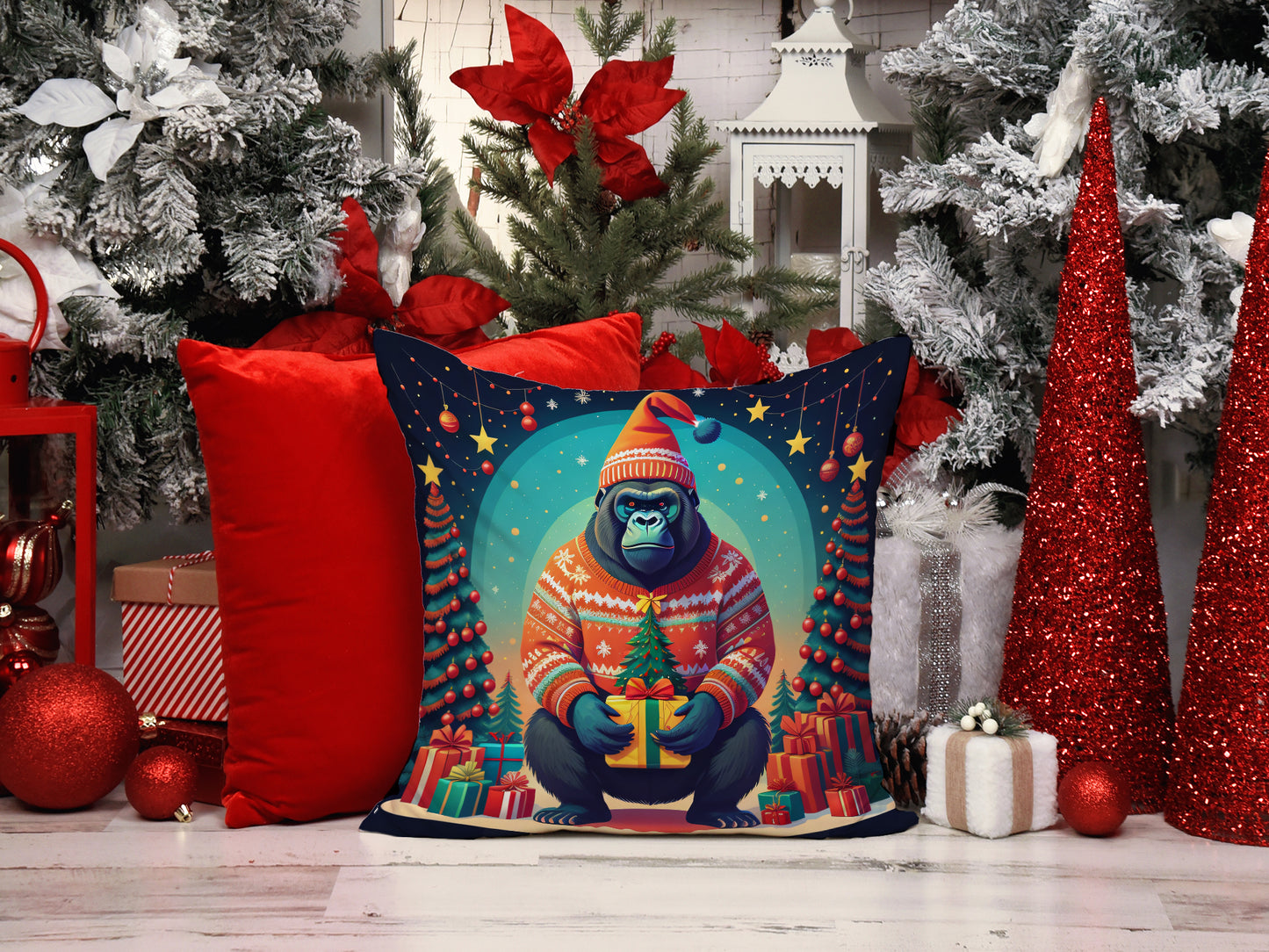 Gorilla Christmas Throw Pillow