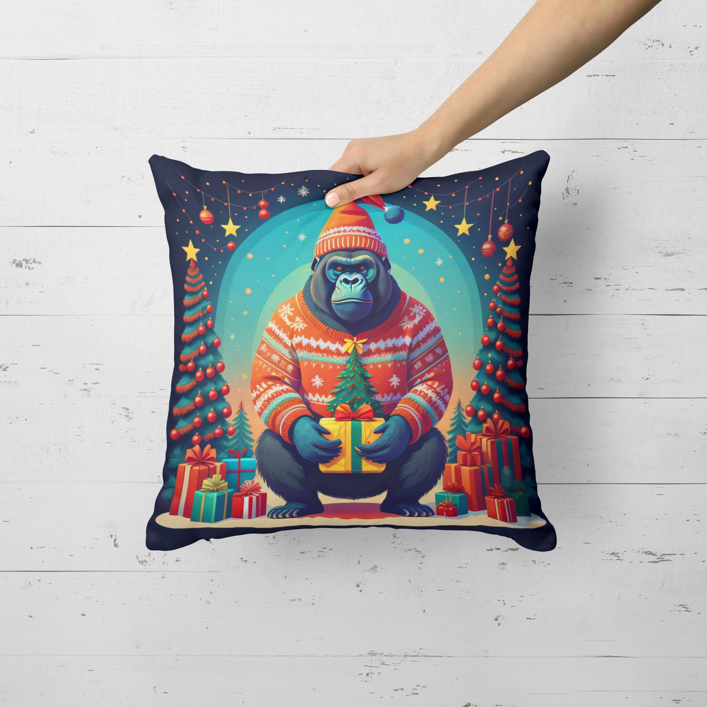 Gorilla Christmas Throw Pillow