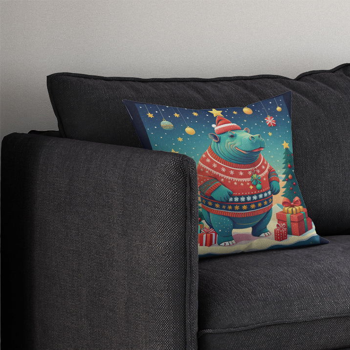 Hippopotamus Christmas Throw Pillow