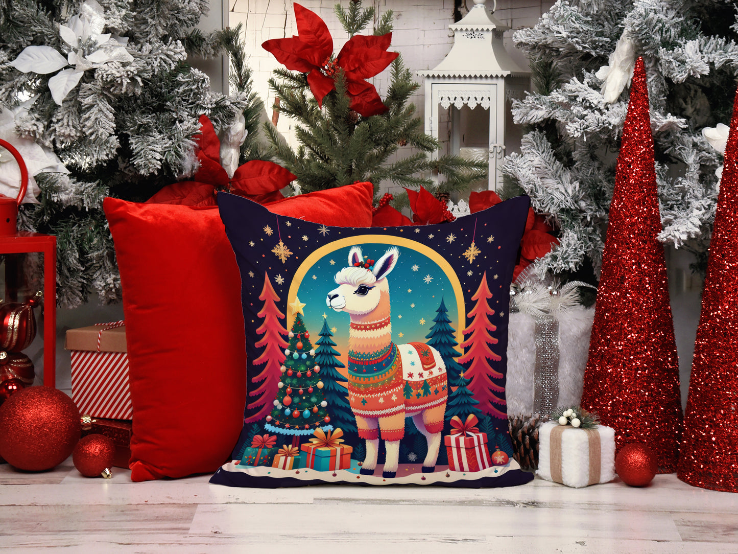 Llama Christmas Throw Pillow