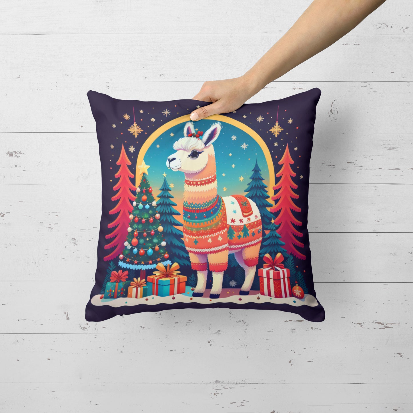 Llama Christmas Throw Pillow