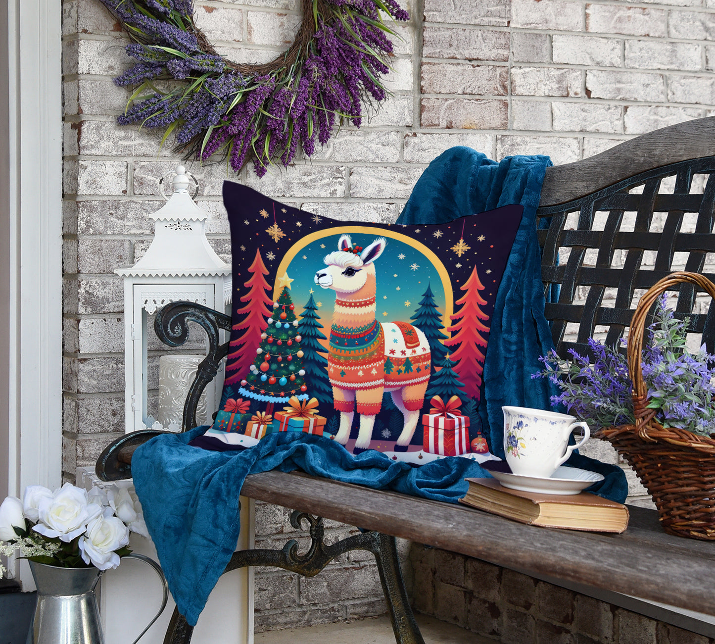 Llama Christmas Throw Pillow