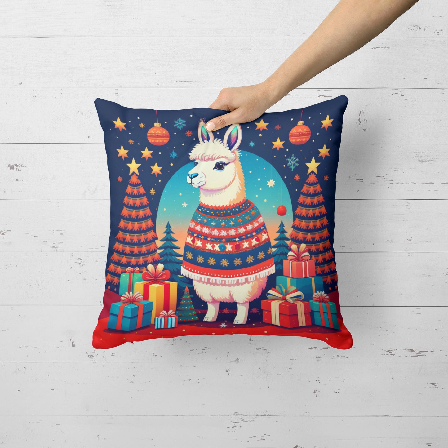 Llama Christmas Throw Pillow