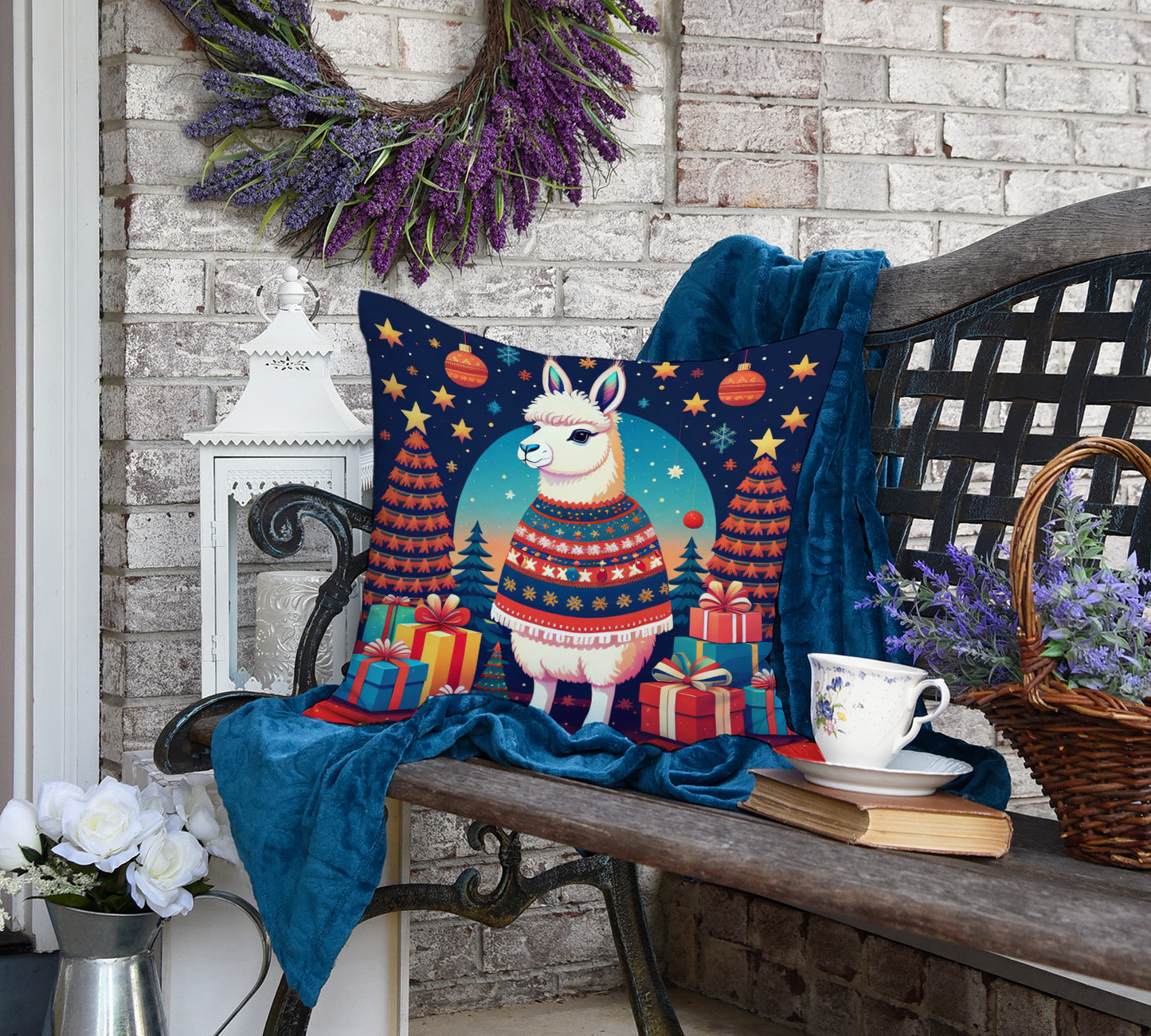 Llama Christmas Throw Pillow