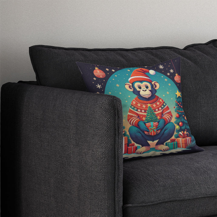 Monkey Christmas Throw Pillow