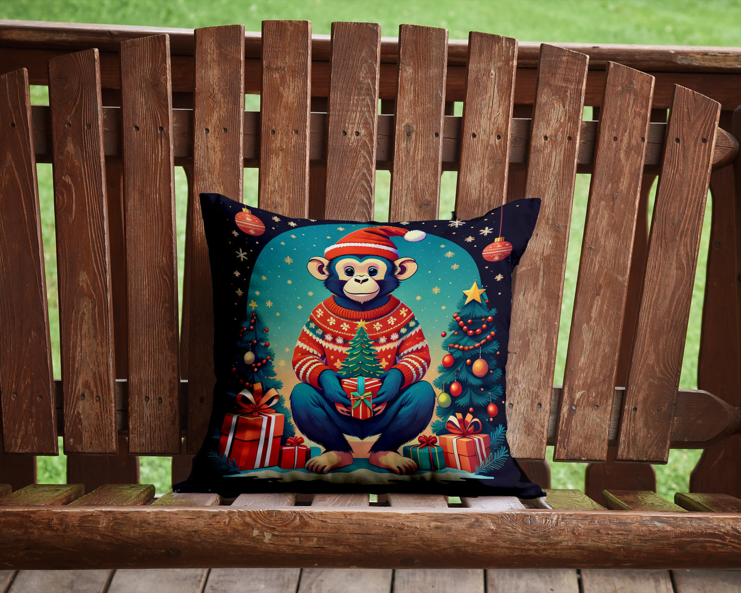 Monkey Christmas Throw Pillow