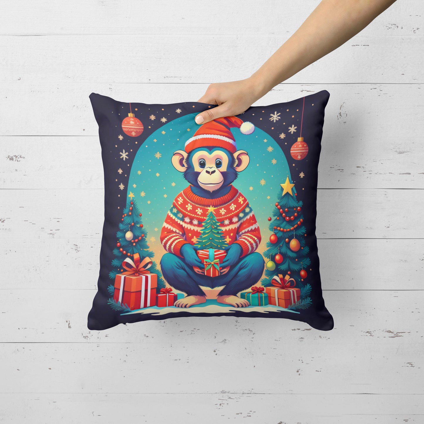 Monkey Christmas Throw Pillow