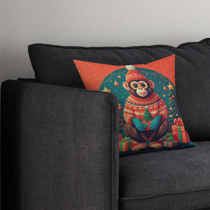 Monkey Christmas Throw Pillow