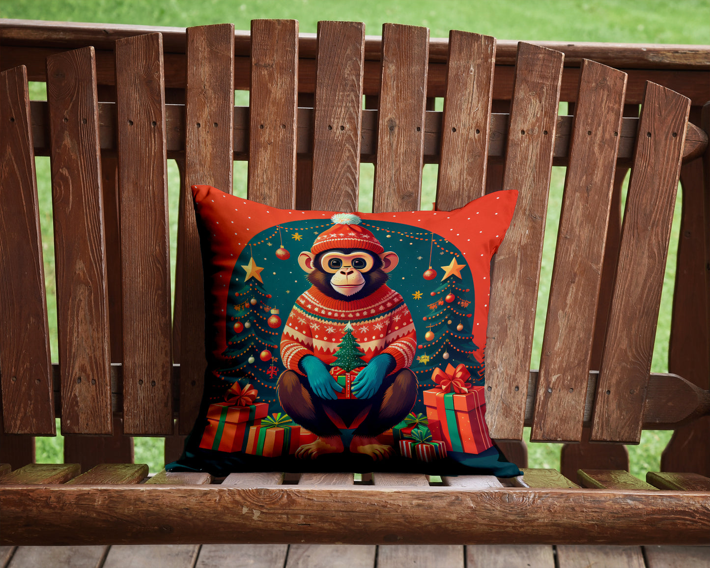 Monkey Christmas Throw Pillow