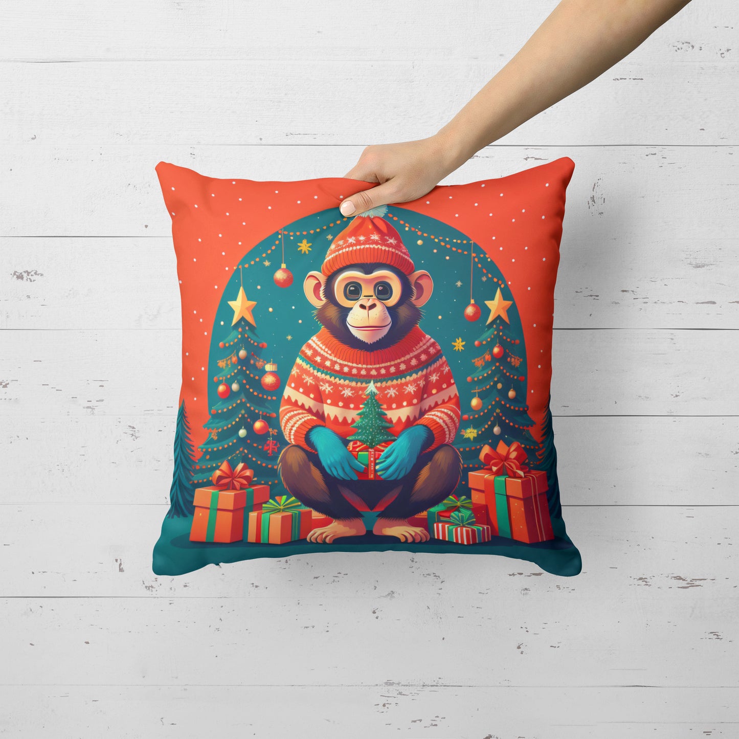 Monkey Christmas Throw Pillow