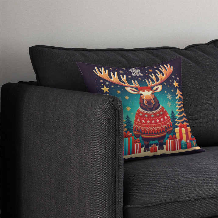 Moose Christmas Throw Pillow