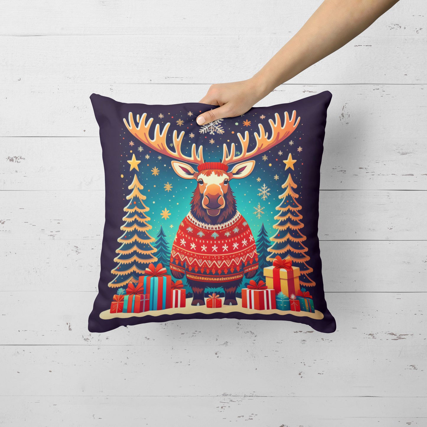 Moose Christmas Throw Pillow