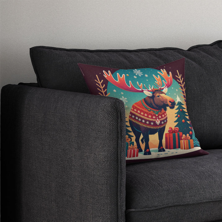 Moose Christmas Throw Pillow