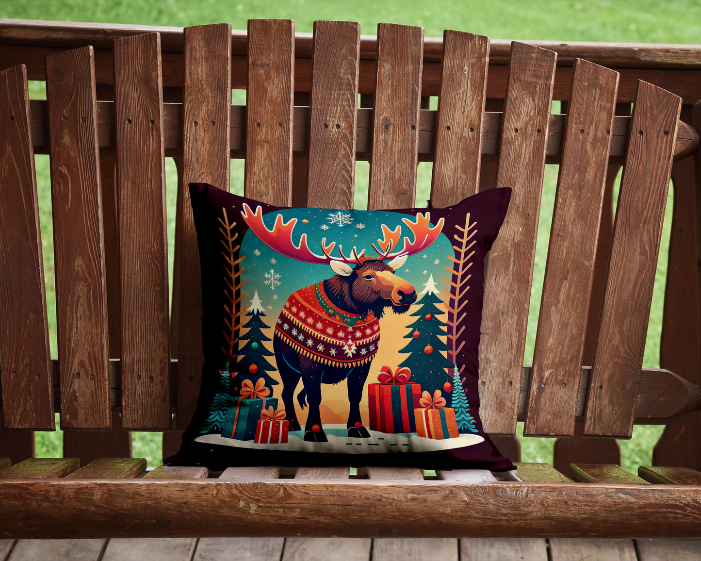 Moose Christmas Throw Pillow