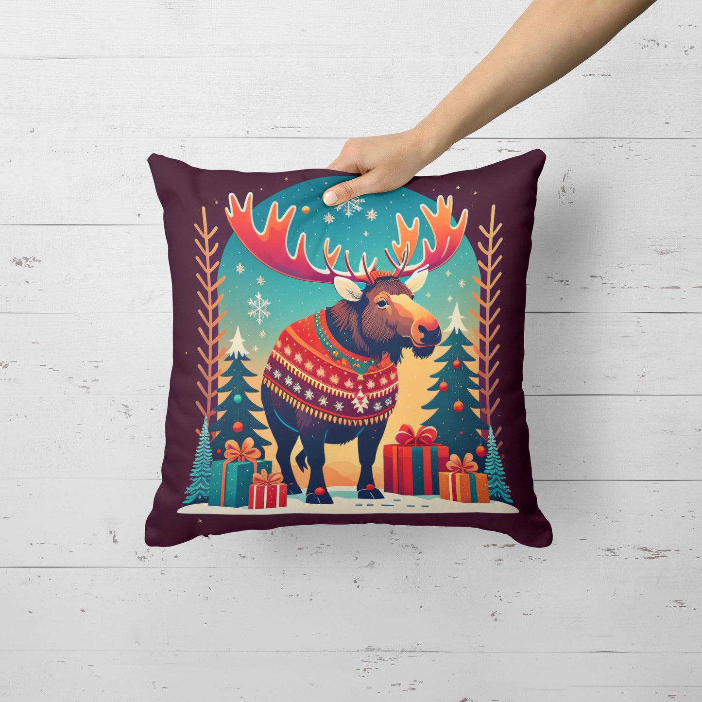 Moose Christmas Throw Pillow