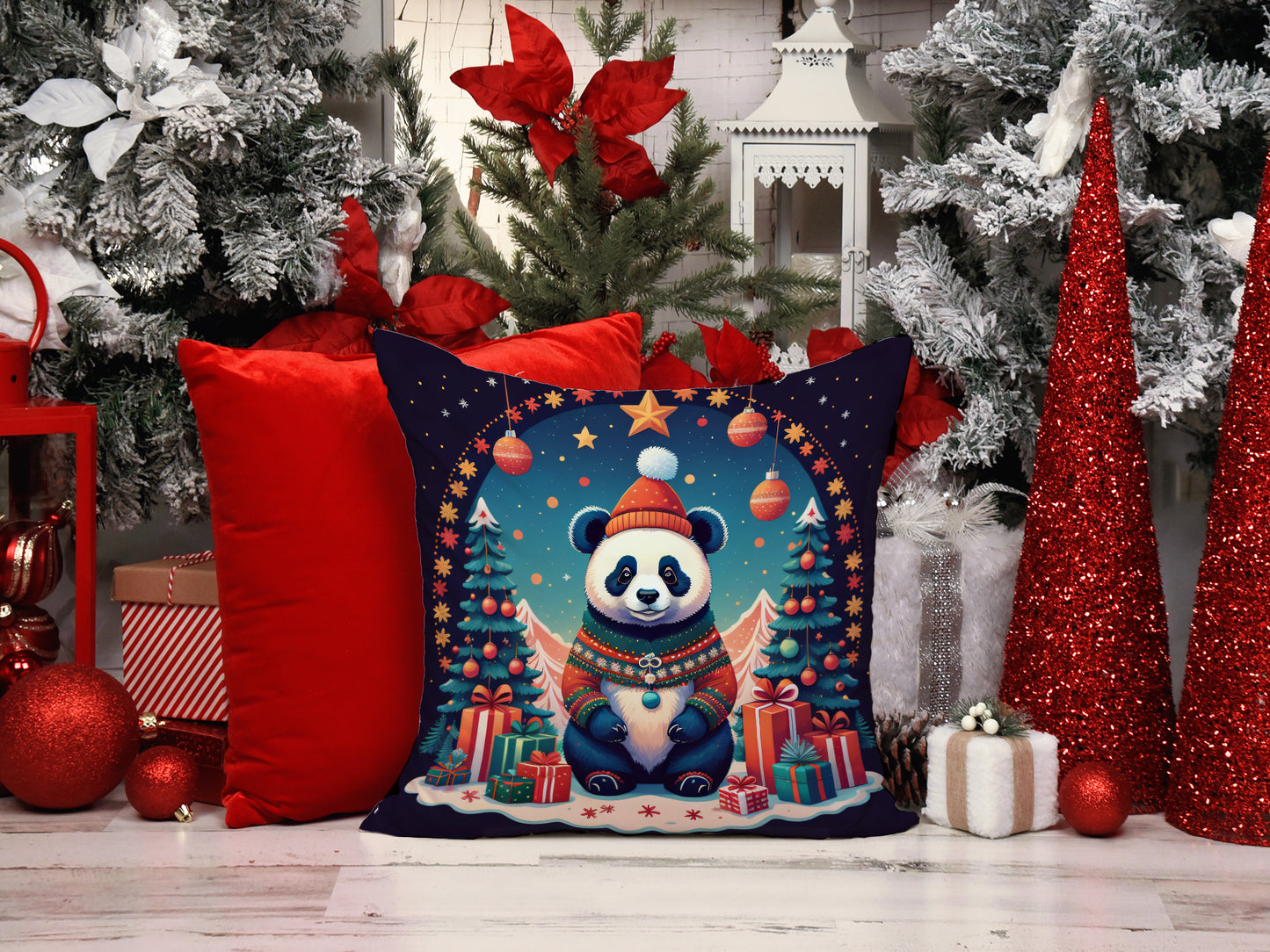 Panda Christmas Throw Pillow