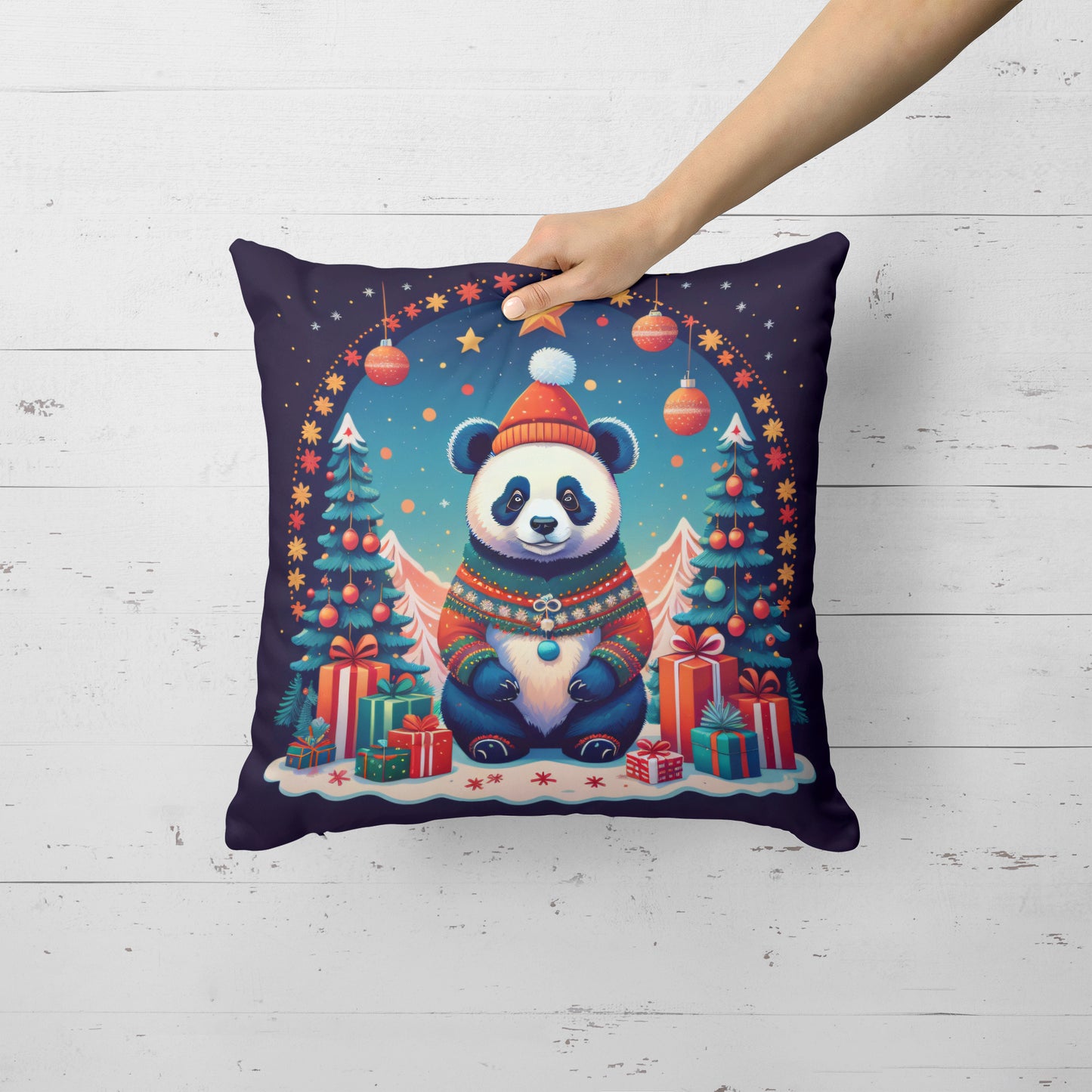 Panda Christmas Throw Pillow