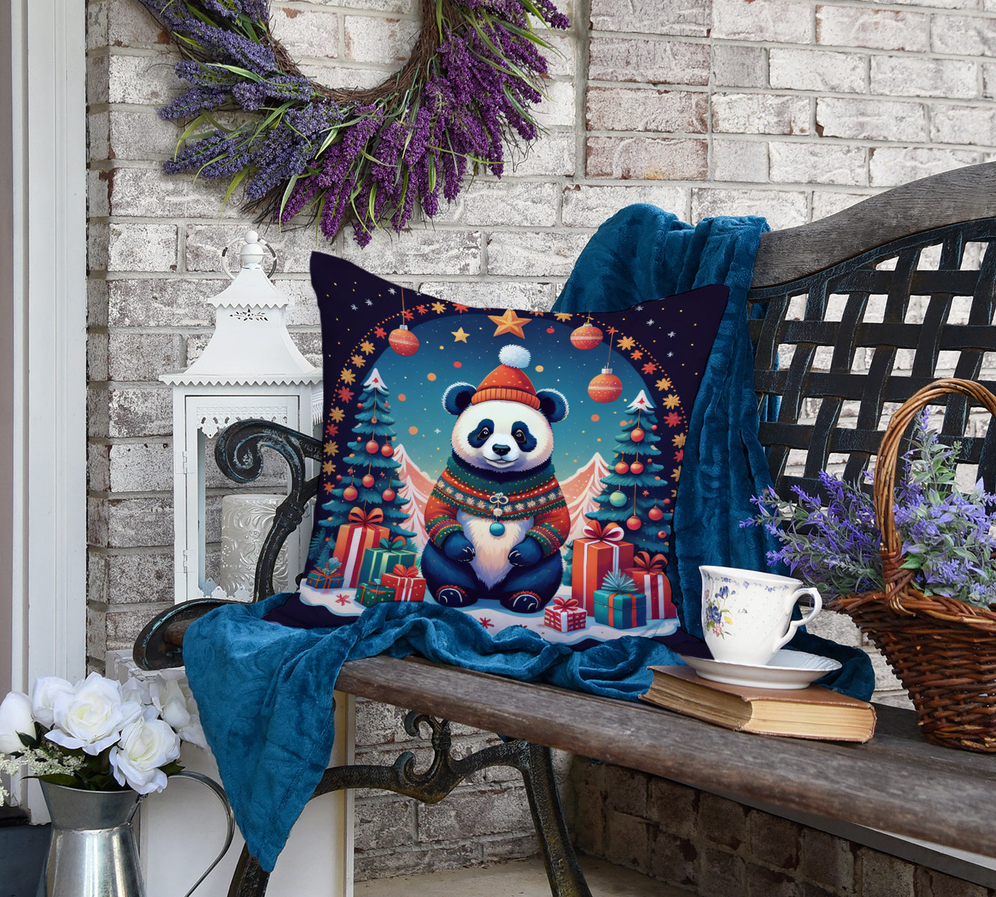 Panda Christmas Throw Pillow