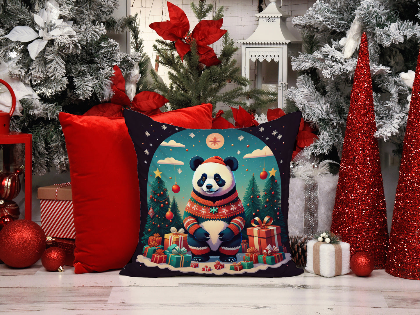 Panda Christmas Throw Pillow