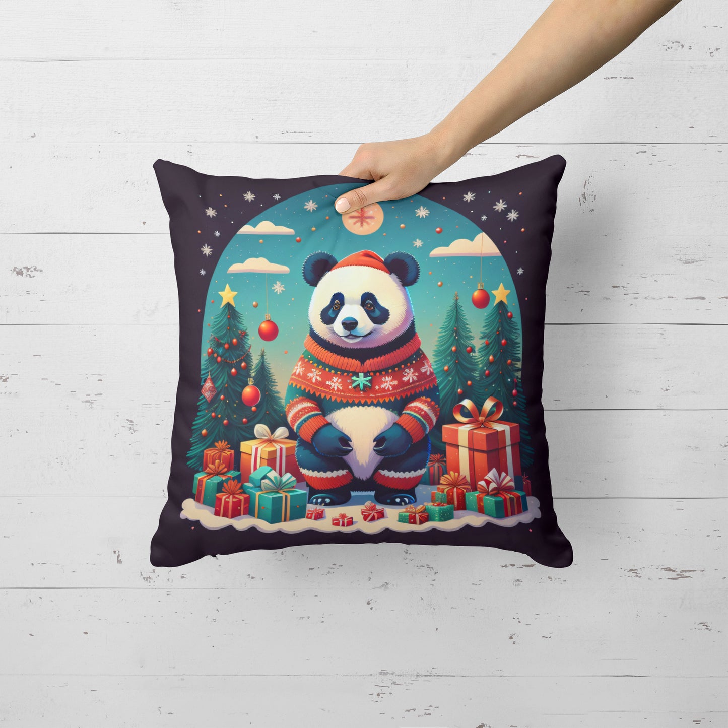 Panda Christmas Throw Pillow