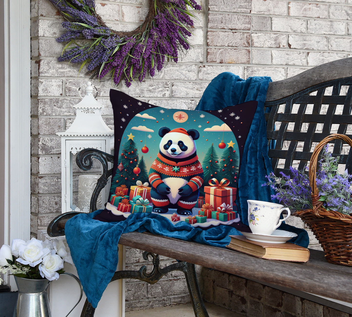 Panda Christmas Throw Pillow