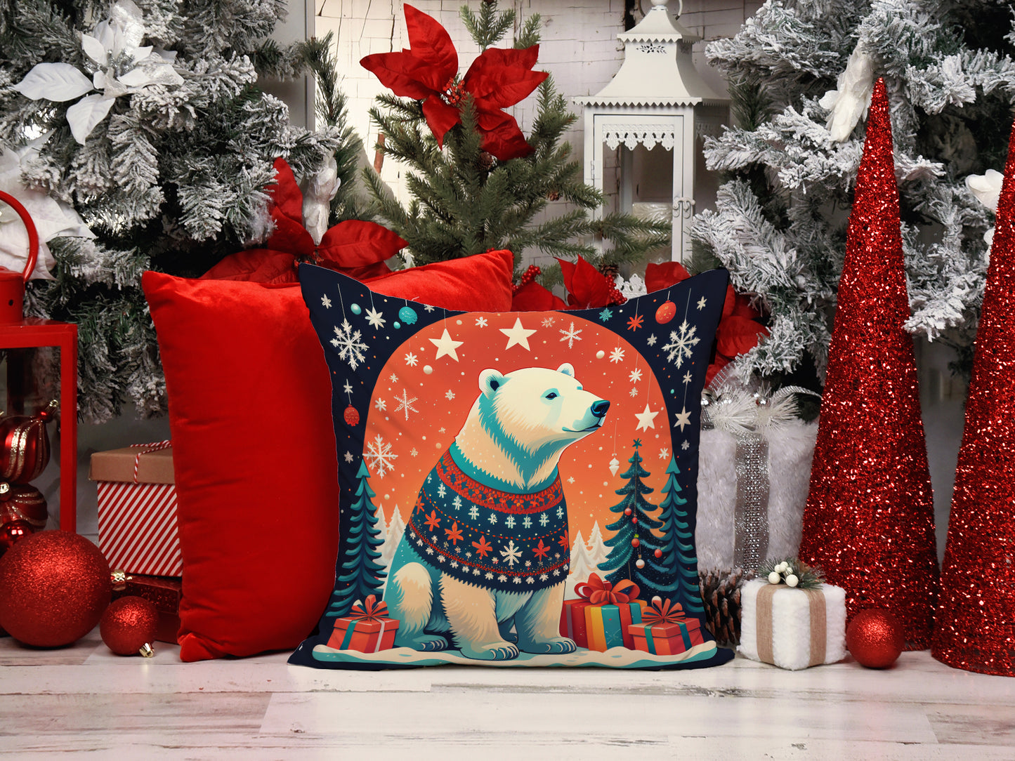 Polar Bear Christmas Throw Pillow