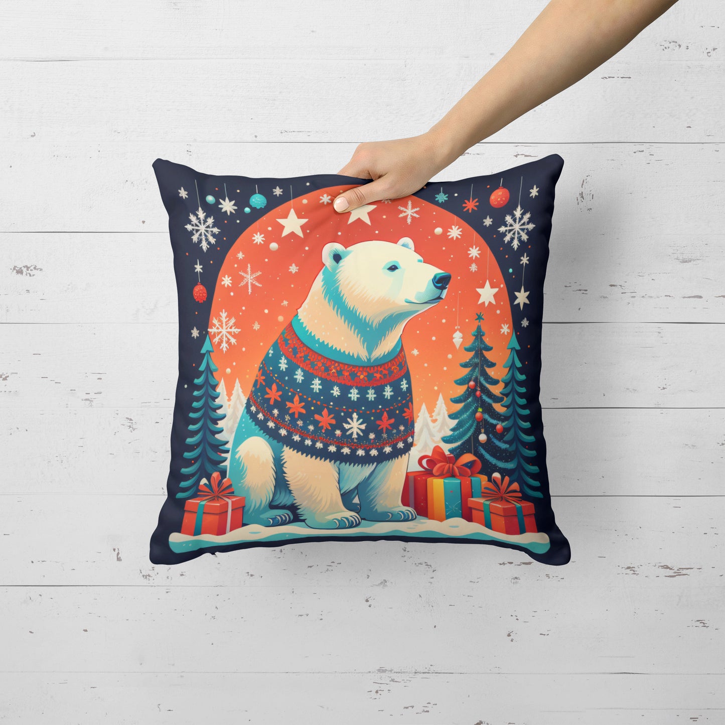 Polar Bear Christmas Throw Pillow