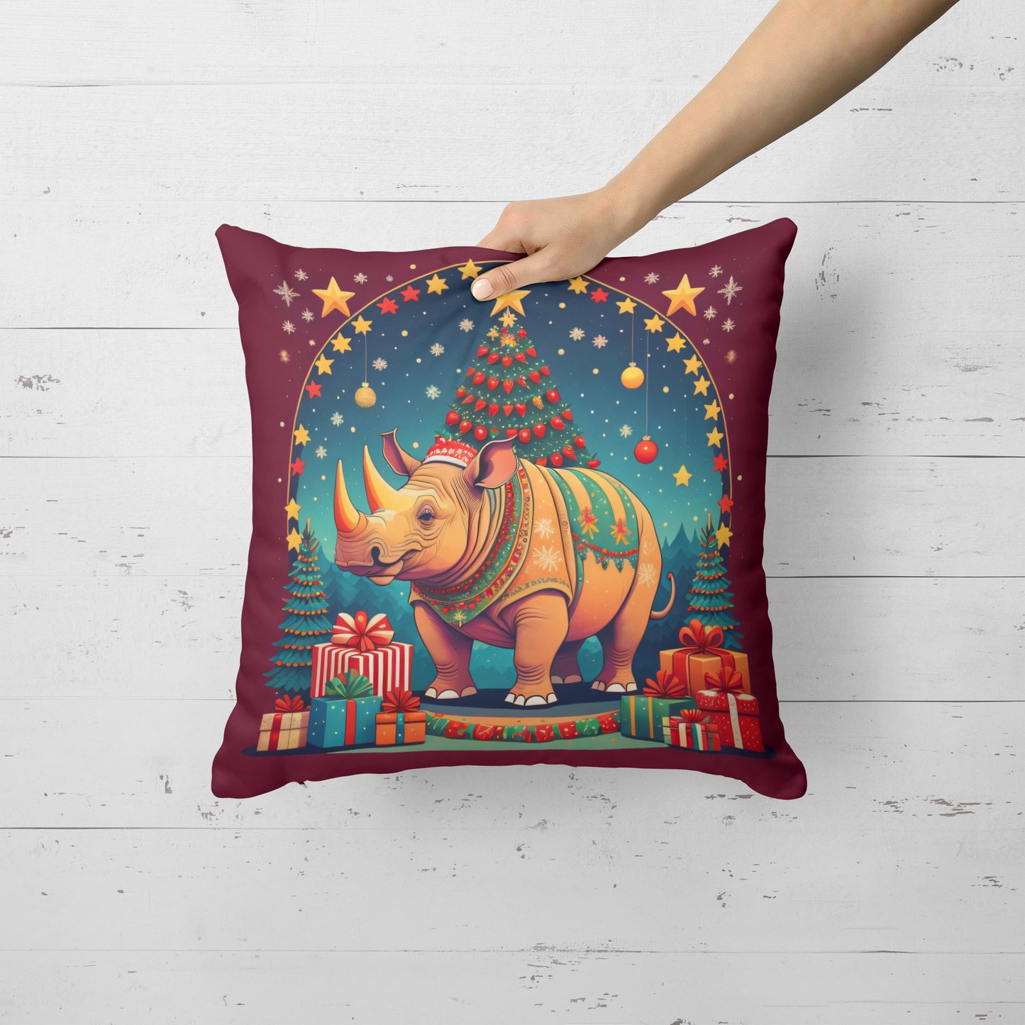 Rhinoceros Christmas Throw Pillow