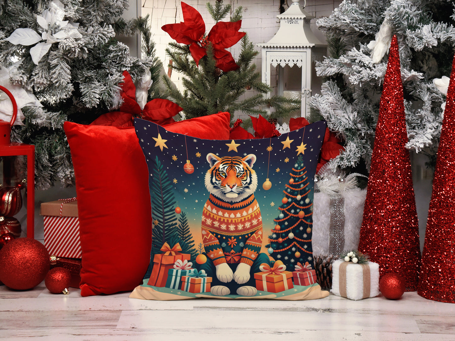 Tiger Christmas Throw Pillow