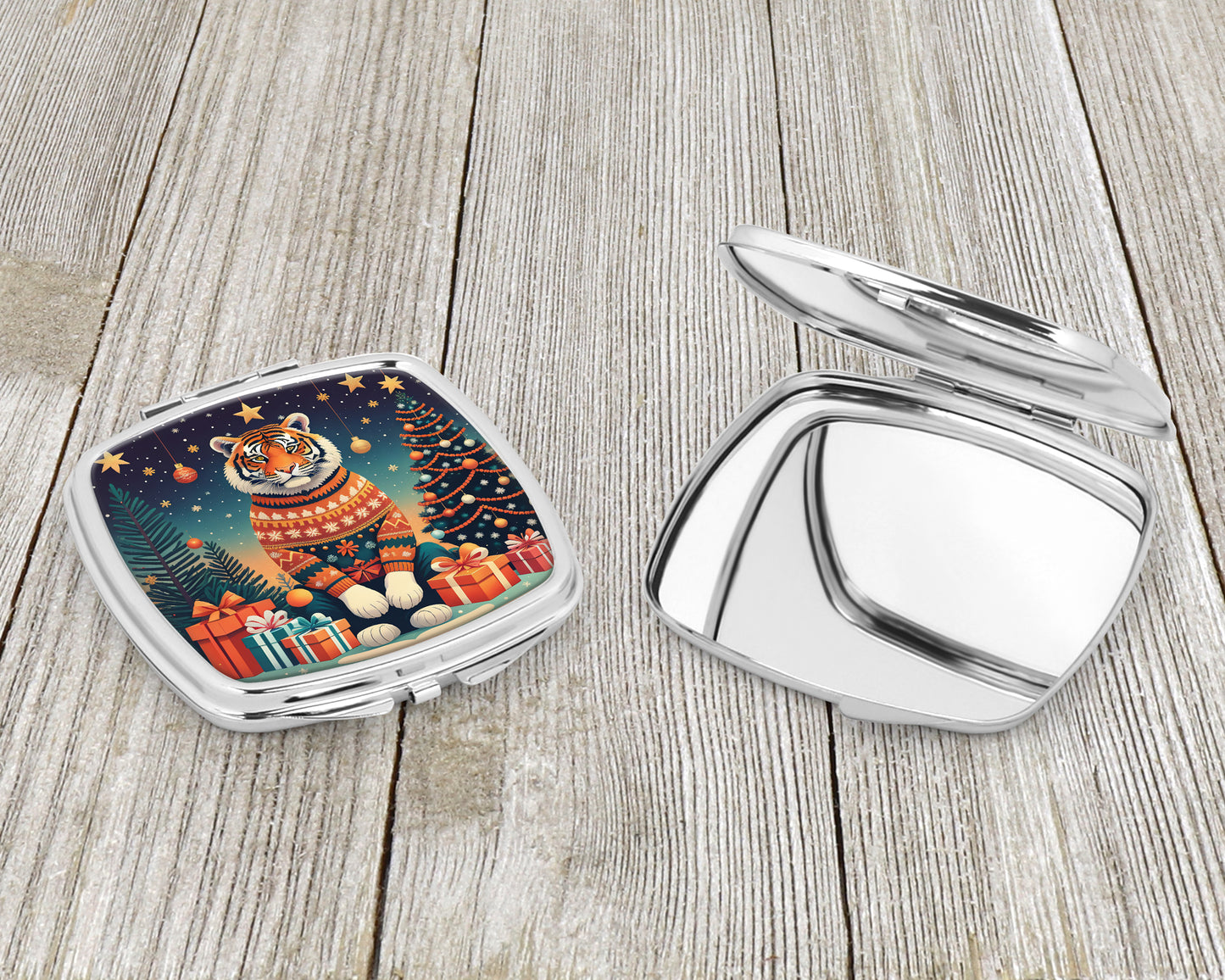 Tiger Christmas Compact Mirror