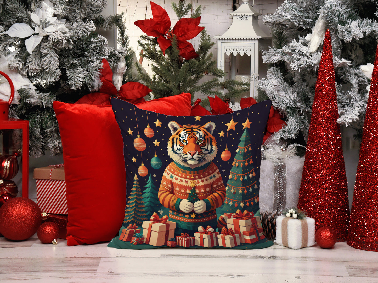 Tiger Christmas Throw Pillow